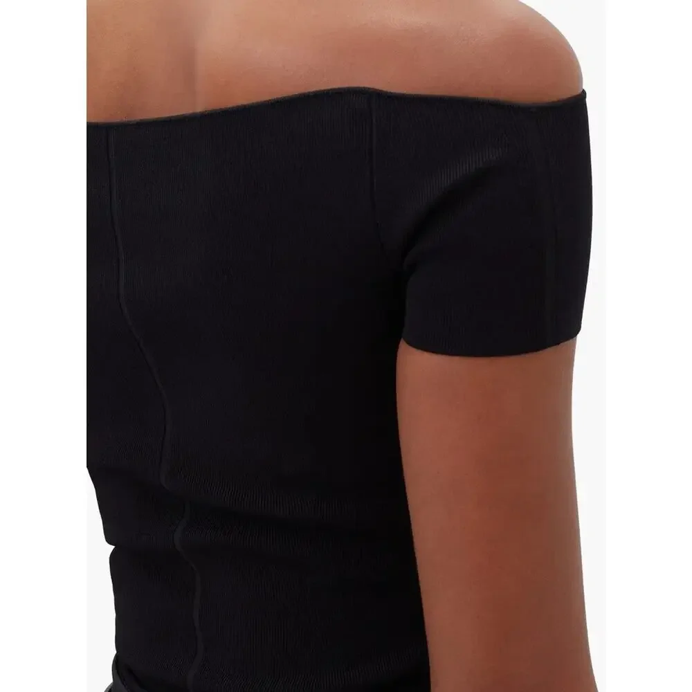 KHAITE Talie Off-The-Shoulder Cutout Jersey Bodysuit - XS - Black